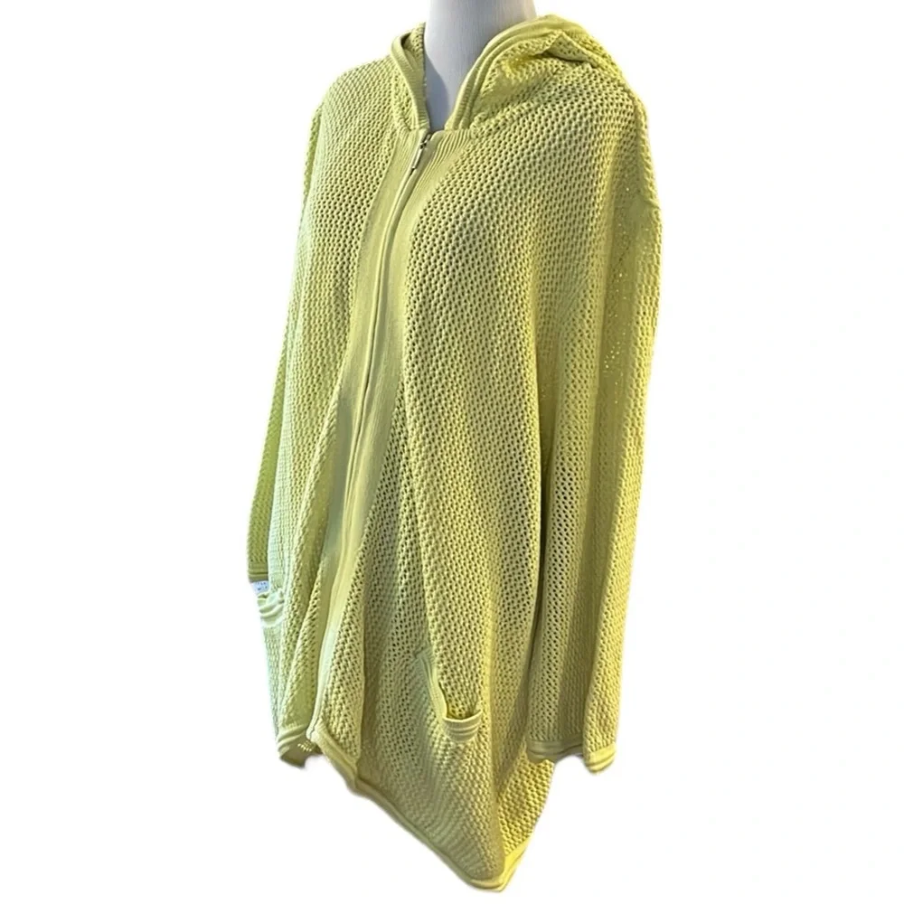 JACLYN SMITH ZIP FRONT HOODED KNIT CARDIGAN SWEATER LIGHT GRN YEL PLUS SIZE 2X